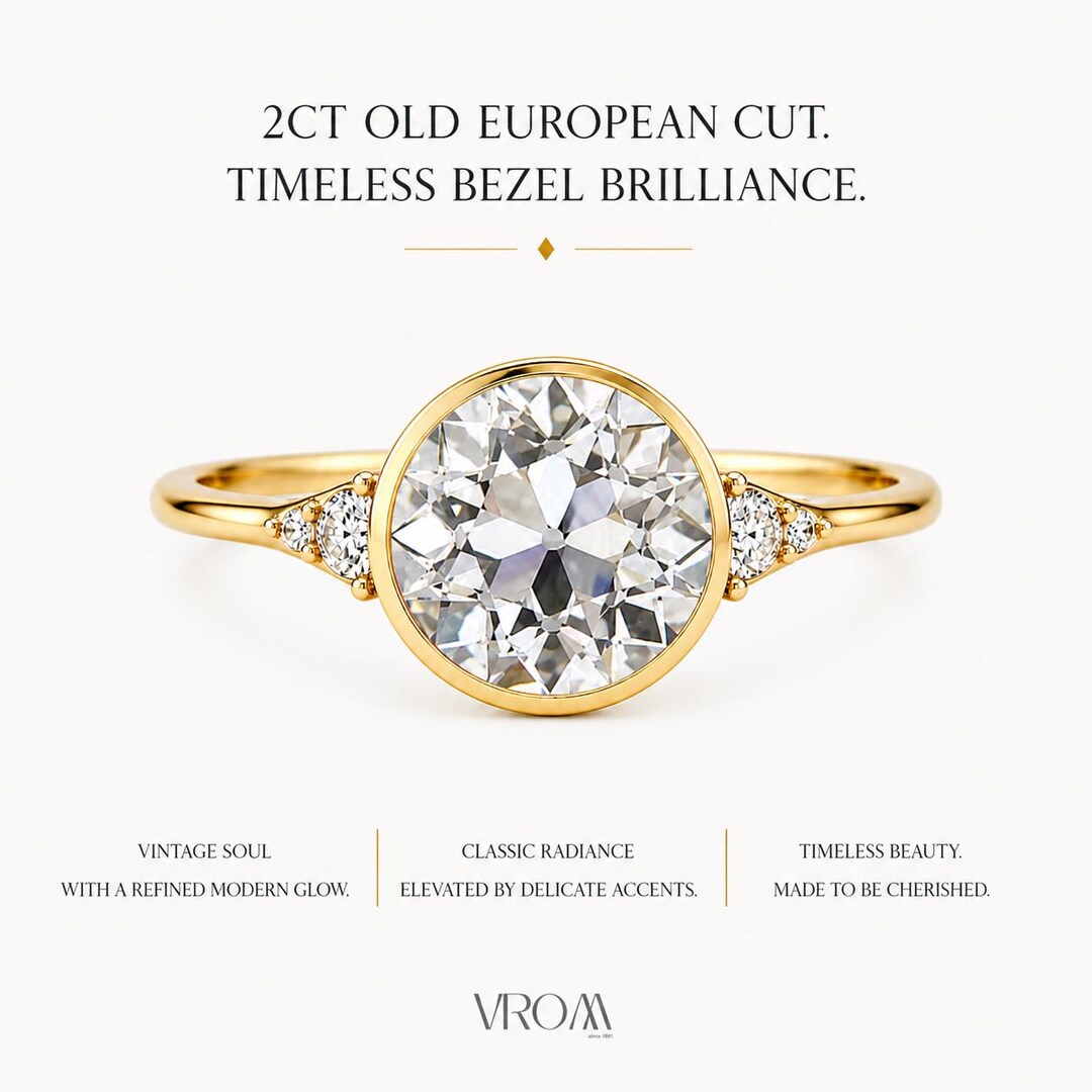 European Cut Lab Diamond Old European Cut Lab Grown Diamond Ring | 2 CT | Vintage Style With ...