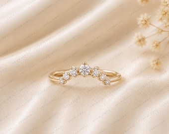 Curved Wedding Band | Lab Grown Diamond | 14K Yellow Gold | Stacking Anniversary Ring