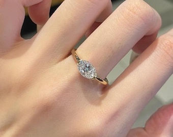 East West Oval Half Bezel Solitaire Ring | Lab Grown Diamond | 14K Yellow Gold Modern Minimalist