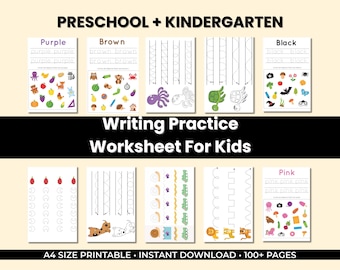 100 Page Writing Practice Workbook for Kids | Printable Preschool & Kindergarten Handwriting Worksheets | Early Learning PDF