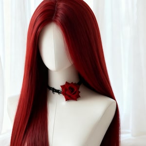 Mera Röd Lace Front Peruk: Långt Rakt Syntetiskt Hår, Cosplay Peruk