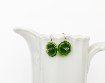 Handmade Lampworked Glass Earrings Sterling Silver Lime Fat Swirl