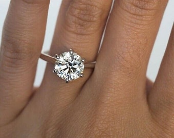 3Ct Round Cut Simulated Diamond Engagement Ring |  Solitaire Ring | Wedding Promise Ring CZ Lab Diamond