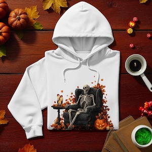 Skeleton Halloween Hoodie, Spooky Sweatshirt, Scary Costume Jumper, Creepy Pullover, Horror Hooded Top
