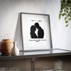 Romantic Framed Posters, Matte Wall Art, Couple Silhouette, Love Home Decor, Anniversary Gift, Relationship Decor, Black and White Art