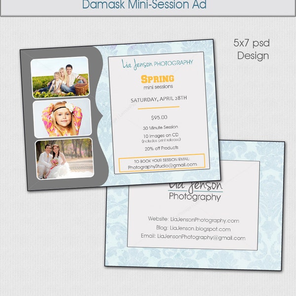 Damask Mini Session Photography Advertisement / 5x7 PSD Template