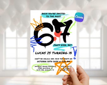 Six Seven Birthday Party Invitation 6 7 Meme Birthday 13th Birthday Graffiti Spray Paint Invite Gen Z Gen Alpha Invite Cool Teen and Kids
