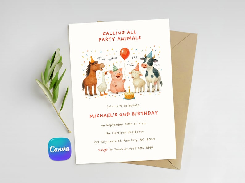 barn animals birthday farm animals birthday party farm animals invite barnyard birthday farm animals party invite 2nd birthday invitation image 1