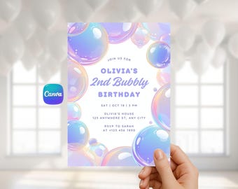 bubble birthday invitation 2nd birthday invite template pastel invite bubbles 2 year old girl birthday invite 2nd birthday party kids invite