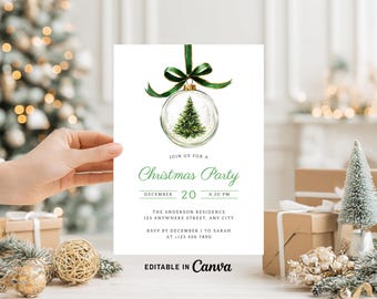 elegant winter christmas invite minimalist christmas party invitation christmas ball ornament invitation party editable christmas invitation
