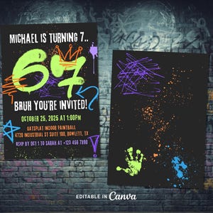 Six Seven Birthday Party Invitation 6 7 Meme Birthday 13th Birthday Graffiti Spray Paint Invite Gen Z Gen Alpha Invite Cool Teen and Kids