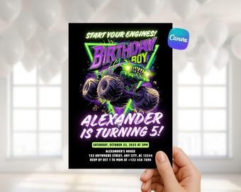 monster truck birthday invitation editable racing party invite monster truck bash birthday boy birthday truck theme birthday party invite