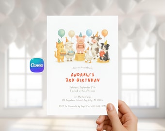 Anniversaire d'animaux de la ferme Fête d'anniversaire d'animaux de la ferme Invitation d'animaux de la ferme Anniversaire de basse-cour Invitation de fête d'animaux de la ferme Invitation pour un 3e anniversaire