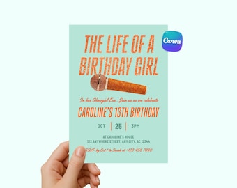 the life of birthday girl birthday invite template in my birthday era 13th birthday glittery showgirl birthday karaoke party birthday invite
