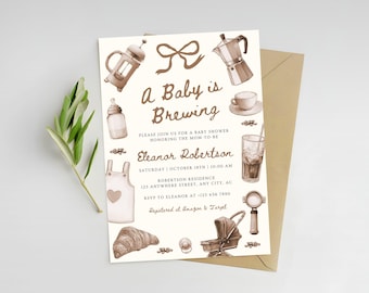 baby is brewing coffee shower invite baby shower gender neutral hand drawn baby shower invitation template coffee themed baby shower invite