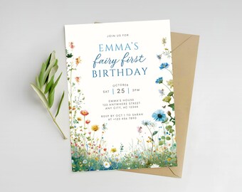 Fee erste Geburtstagseinladung Blumengeburtstag einladen 1. Geburtstagsparty Fee-Party einladen erste Geburtstagsfeier einladen Mädchen-Geburtstagsparty