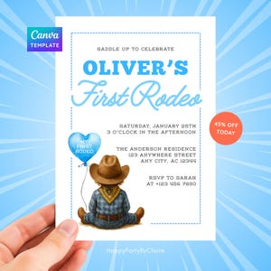 First Rodeo Birthday Invitation: Wild West Cowboy, Editable Digital Template (Digital Download)