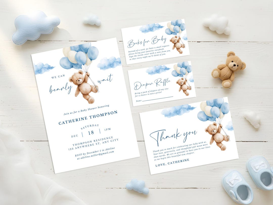 Editable Brown Bear Balloon Baby Shower Bundle We Can Bearly Wait Baby ...