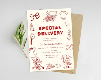 pizza baby shower invitation special delivery baby shower invite editable pizza delivery invite italian theme baby shower invite hand drawn
