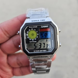 Modified Casio Royale AE-1200 – Digital Stainless Steel Bracelet Watch, World Timer