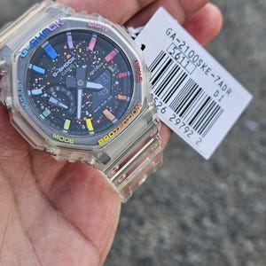 Custom G-Shock GA-2100SKE Rainbow Transparent Jelly Mod | Casioak Clear Galaxy Watch Unisex Gift