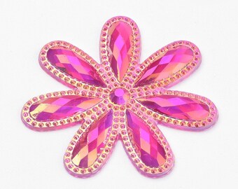 46mm Flower Transparent Strawberry Acrylic Cabochons, AB Color Plated, Faceted