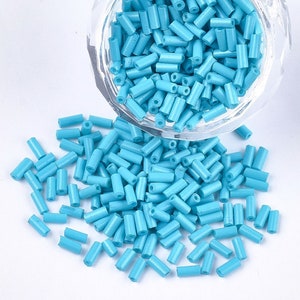 5mm Glass Bugle Beads - Deep Sky Blue (20g Bag)