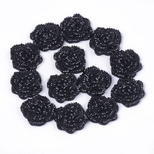 10 Stück Resin Cabochon Rosen AB Schwarz 14mm