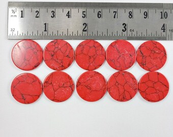 20x2mm Turquoise Cabochons Round Flatback Synthetic - Red 10pc