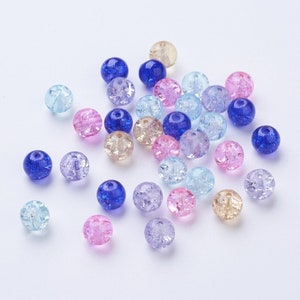 8mm Round Glass - Transparent Crackle - Lavender Garden Mixed - 100pcs