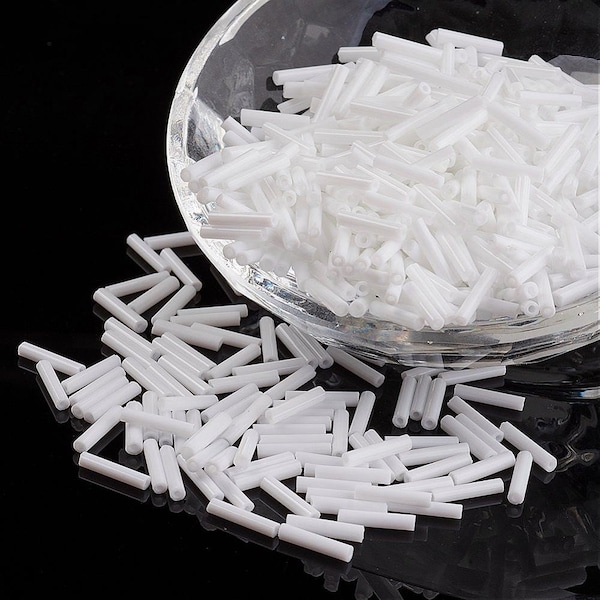 12mm Glass Bugle Beads: Opaque Creamy White 20g