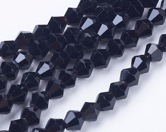 4mm Glass Bicone Faceted Beads 15" Strand 104pc Aprox - Jet Black