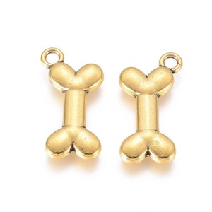 10pc Gold Tone Dog Bone Charms 22x11mm, Hole 2mm