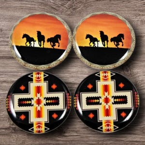 Set di cabochon epossidici rotondi da un pollice, 4 pezzi, con centro focale, perline, Sounthwest Horse