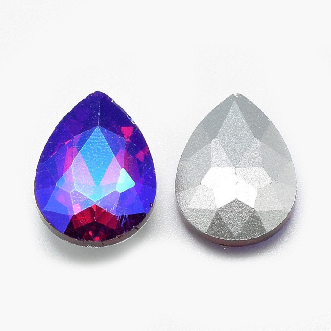 14x10mm Teardrop Rhinestone Cabochon, Electroplate Glass - AB Red 6pcs ...