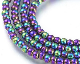 2mm Round Electroplated Glass - Metallic Purple Oil Slick - 14" Strand