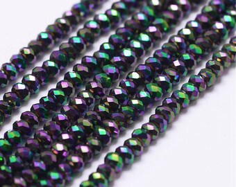 2x15mm Rondelle Electroplate Glass Beads Strands, Purple Indigo 14" Strand