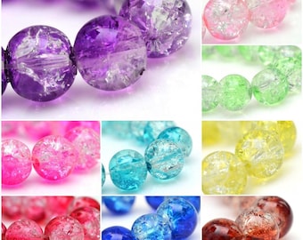 Fios de contas redondas de vidro craquelado - várias cores (4 mm, 6 mm)