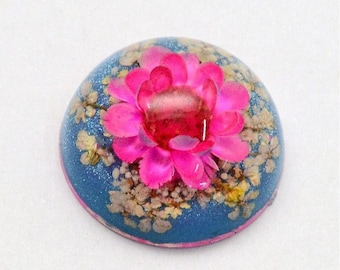 2pc Real Pink Flower Round  Dome Resin  Flatback Cabochon 16mm