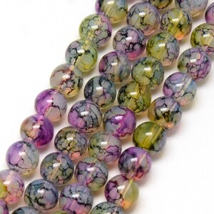 6mm Round Glass Marble Look - Dark Khaki - 31&quot; Strand about 133pc