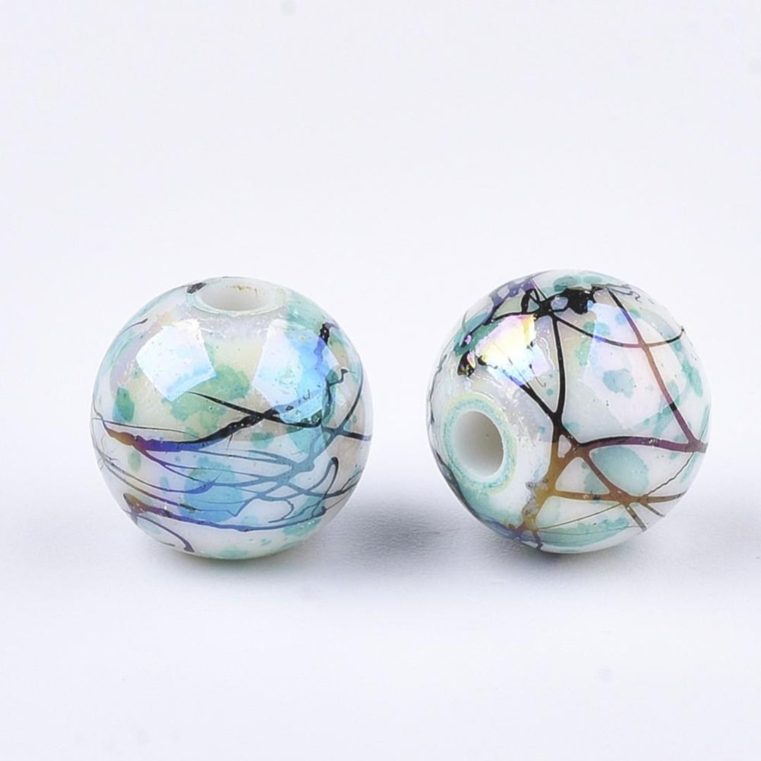 50 Pack 10mm Spray Painted Acrylic Beads, 10mm Round Bead