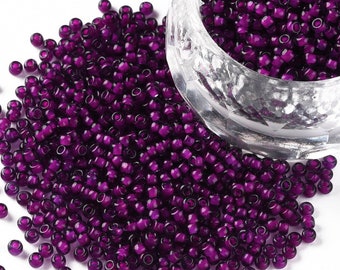 12/0 Glass Seed Beads Transparent Lined Purple 20g bag