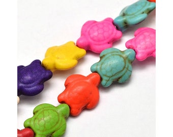 Howlite Turtle Beads - Dyed, Mixed Colors, 18x14x7mm, 15" Strand
