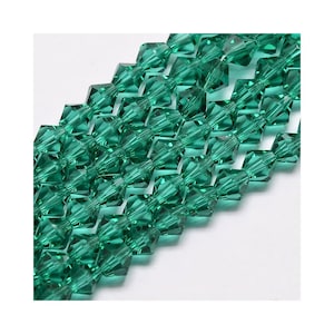 4mm Crystal Glass Faceted Bicone Beads - Emerald Green - 15" Strand