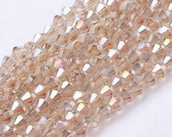 4mm Glass Bicone Faceted Beads -  AB Beige - 15" Strand 104pcs