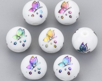 Electroplated Glass Butterfly Beads 10mm Round 10pc - AB Rainbow