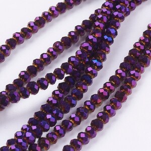 3x2mm Elecrtoplated Crystal Faceted Rondelle Beads - Purple Iris - 10&quot; Strand 100pcs Aprox