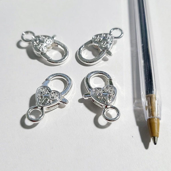 Chiusure a moschettone in argento con cuore - 27 x 14 mm (confezione da 4)