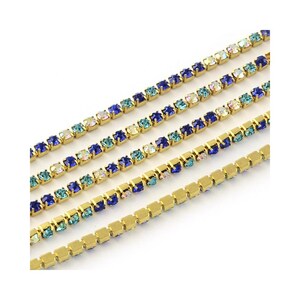 SS6 Mixed Blue & Gold Rhinestone Cup Chain – Nickel-Free Brass, SS6, 1 Yard
