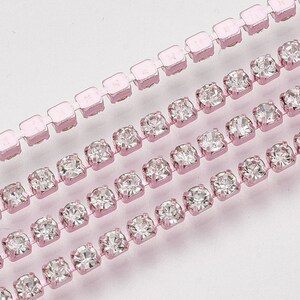 Metal Rhinestone Chain Colour Plated with Pink Glass Stone - SS6  - 1 Yd